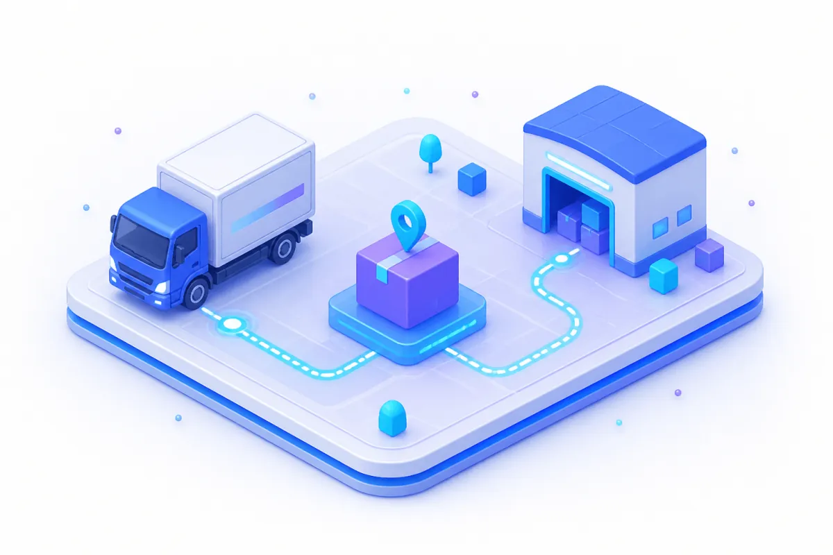 Logistics software — palletised crates on a tracked route
