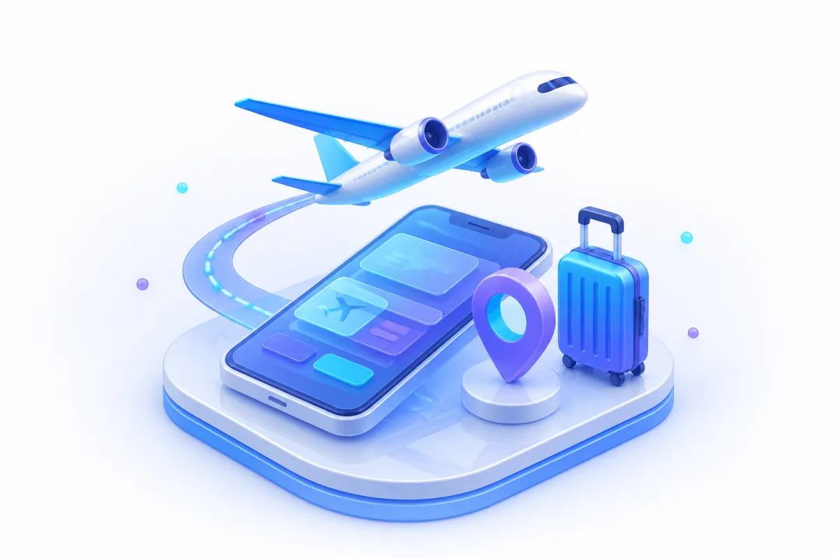 Travel software — an aircraft climbing away from a route ring