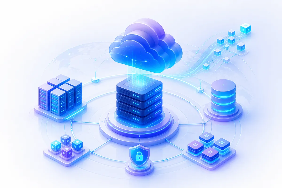 Cloud solutions — secure scalable infrastructure connecting applications, servers, and data