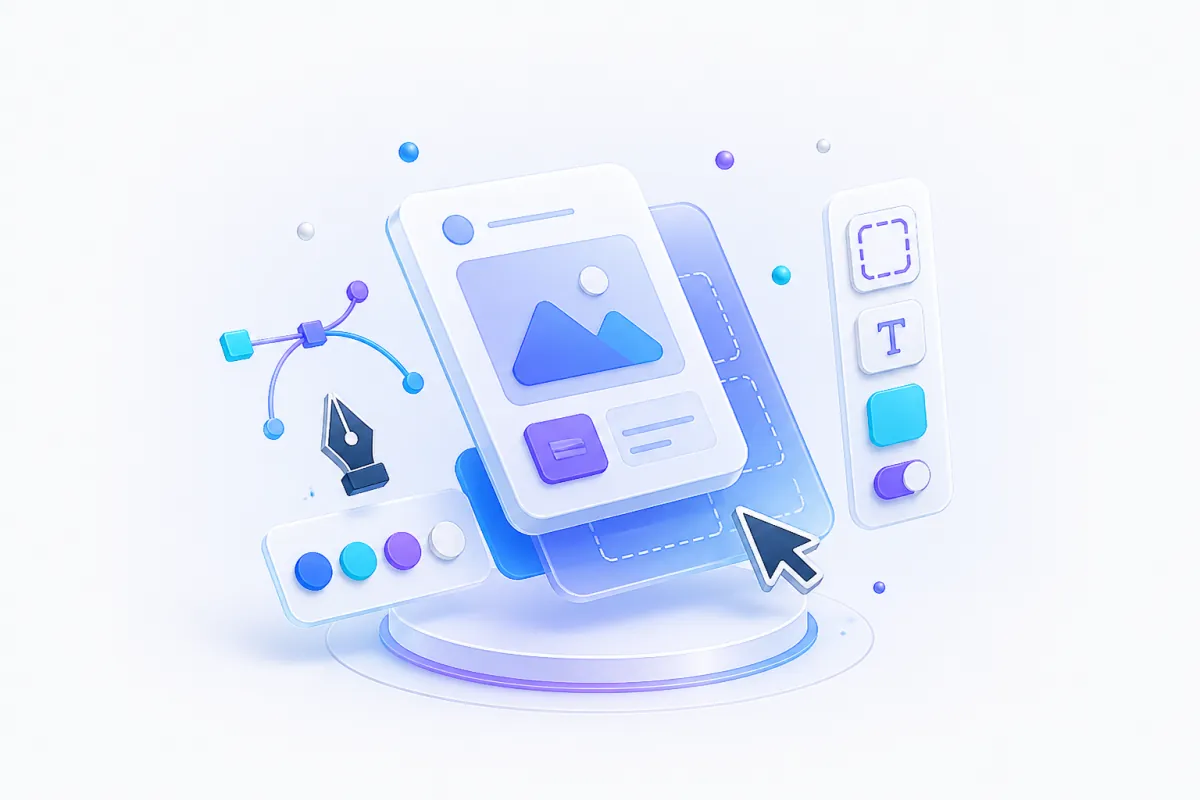 UI and UX design — stacked artboards with a pointer